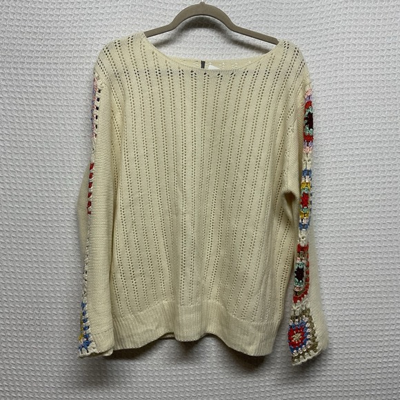 Anthropologie Sweaters - Anthropologie Sweater XL Granny Square Crochet Cottage Core Peasant Bohemian